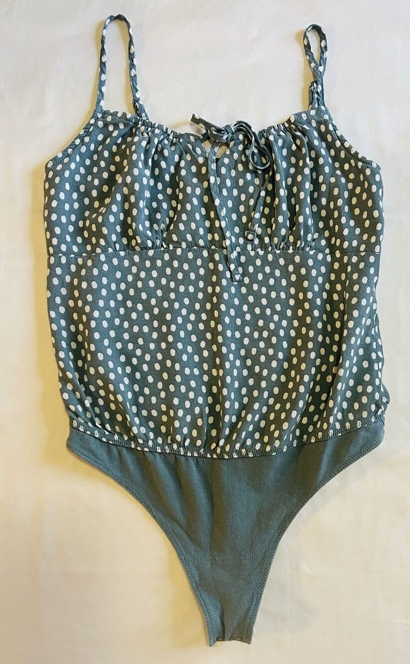 Abercrombie & Fitch Polka Dot Bodysuit S Dolphin Blue Tie Front Cami Y2K Boho